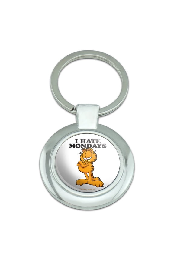 Garfield I Hate Mondays Keychain Classy Round Chrome Plated Metal