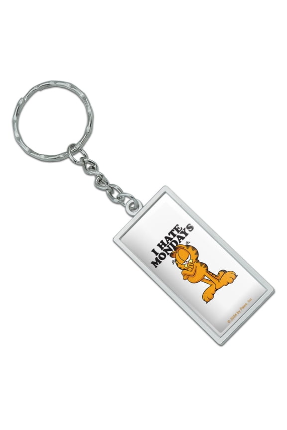Garfield I Hate Mondays Rectangle Keychain in Chrome Plated Metal
