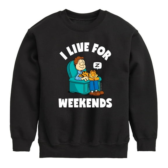 Garfield - I Live For Weekends - Toddler And Youth Crewneck Fleece Sweatshirt