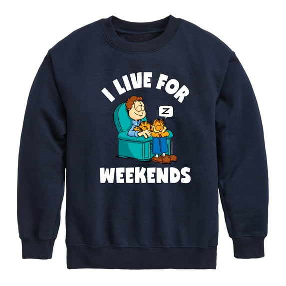 Garfield - I Live For Weekends - Toddler And Youth Crewneck Fleece Sweatshirt