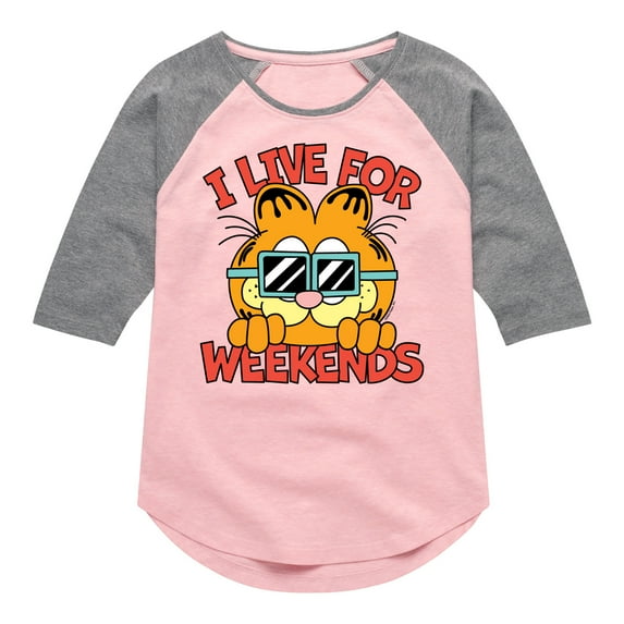 Garfield - I Live For Weekends - Toddler & Youth Girls Raglan Graphic T-Shirt