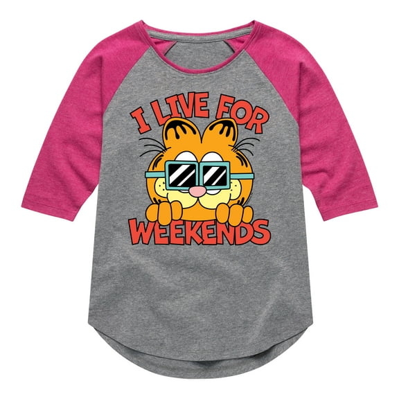 Garfield - I Live For Weekends - Toddler & Youth Girls Raglan Graphic T-Shirt
