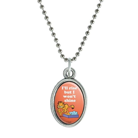 Garfield I'll Rise but I won't Shine Antiqued Oval Charm Pendant with Chain