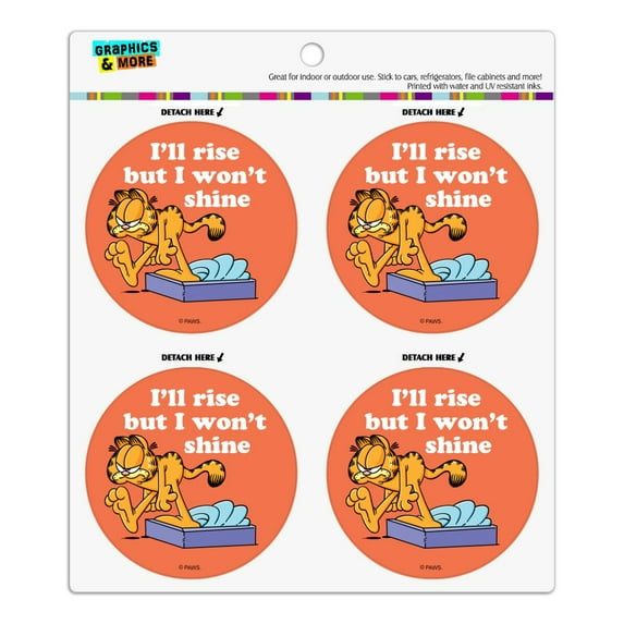 Garfield I'll Rise but I won't Shine Refrigerator Fridge Locker Vinyl Circle Magnet Set