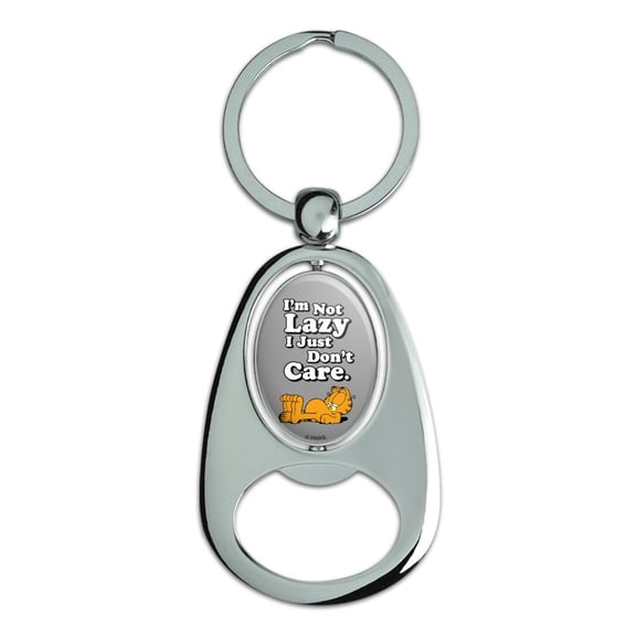 Garfield I'm Not Lazy Keychain Chrome Metal Spinning Oval Bottle Opener