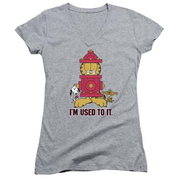 Garfield Im Used To It Junior Women's V-Neck T-Shirt Athletic Heather