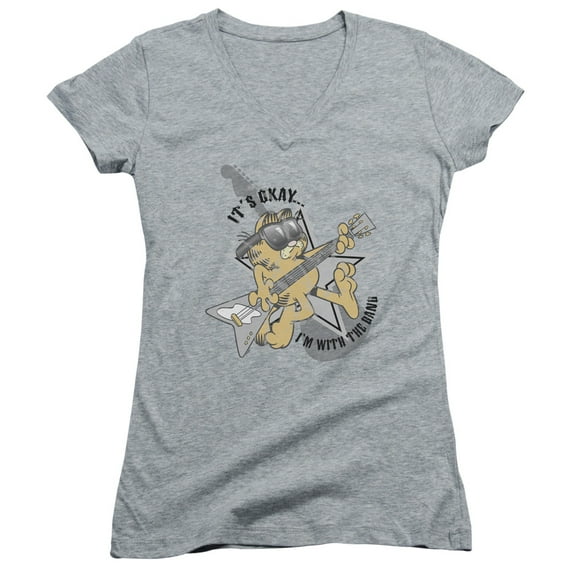 Garfield Im With The Band Junior Women's V-Neck T-Shirt Athletic Heather