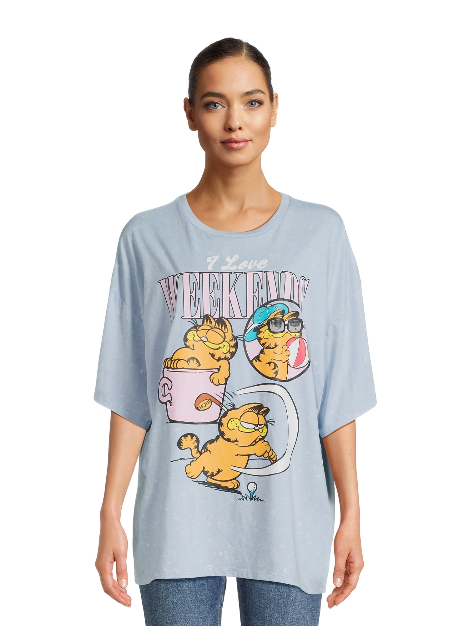 【U LAN】Garred lettering loose fit short-sleeved Garfield Graphic Tee - Oversized Fit, Short Sleeves