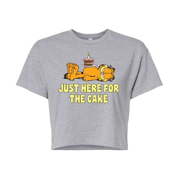 Garfield - Just Here For Cake - Juniors Cropped Cotton Blend T-Shirt