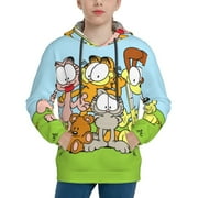 ZBWUOPL Garfield Kids' Hoodie 3d Print Sweatshirt Soft Pullover Hooded With Big Pockets For Boys Or Girls Small