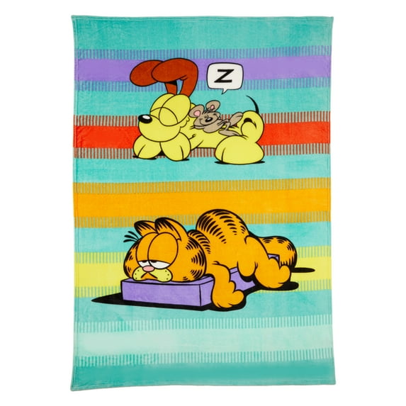 Garfield Kids Teal Blue Orange Print Fleece Bed Blanket, Twin/Full