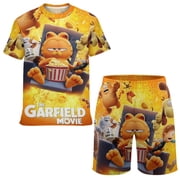 TKBIIUDS Garfield Kids Short Sleeve T-Shirt And Mesh Shorts Outfit Set for Boys Girls