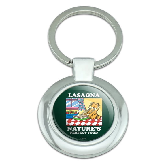 Garfield Lasagna The Perfect Food Keychain Classy Round Chrome Plated Metal