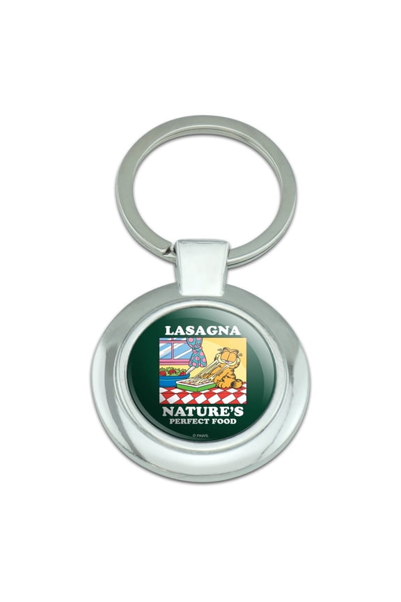 Lasagna The Perfect Food Keychain Classy Round Chrome Plated Metal