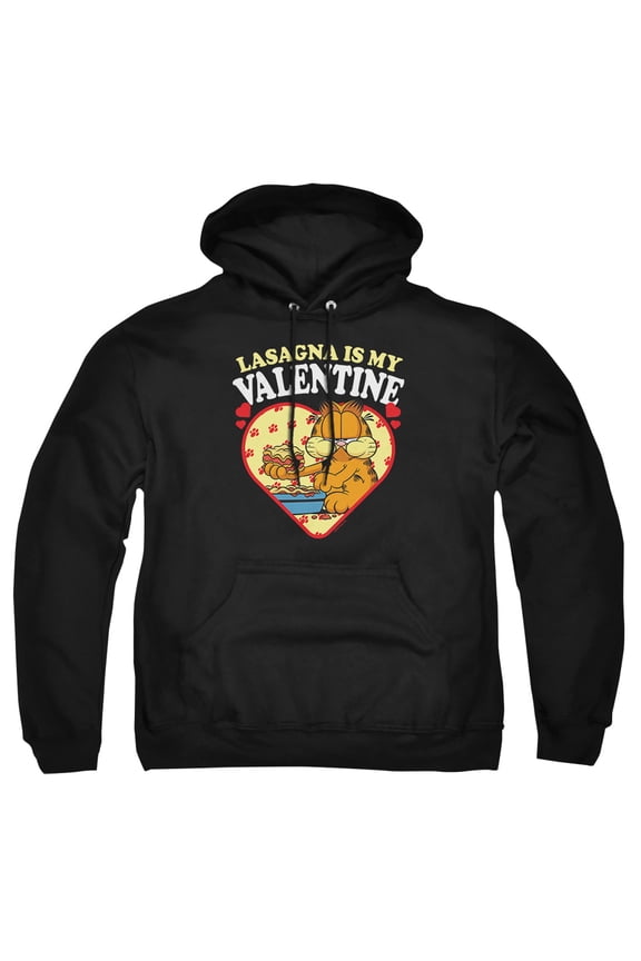 Lasagna is my Valentine Adult Pull-Over Hoodie, Black, 2X-Large