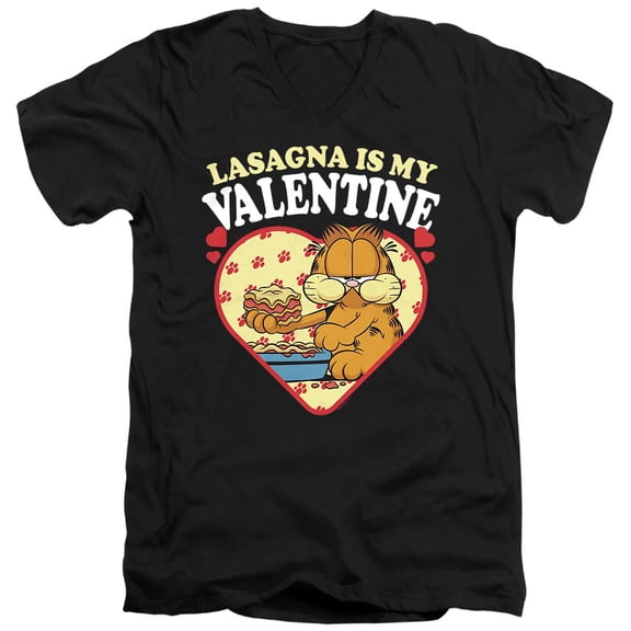 Garfield Lasagna is my Valentine Unisex Adult V-Neck T Shirt (X-Large) Black