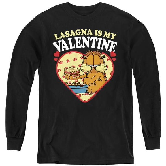 Garfield Lasagna is my Valentine Youth Long Sleeve T Shirt, Black, Large
