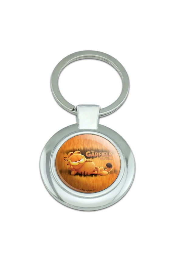 Garfield Laying Down Keychain Classy Round Chrome Plated Metal