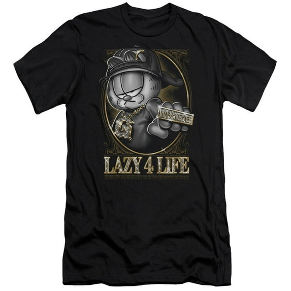 Garfield Lazy 4 Life Premium Canvas Adult Slim Fit 30/1 T-Shirt Black