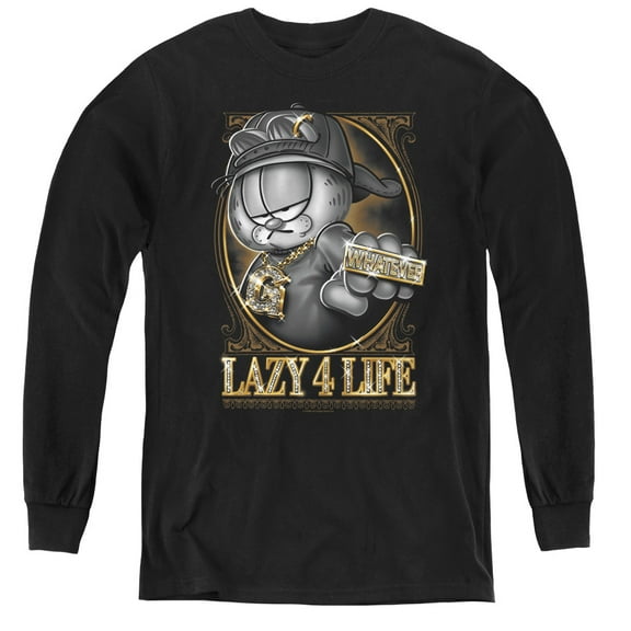 Garfield Lazy 4 Life Youth Long Sleeve T-Shirt Black