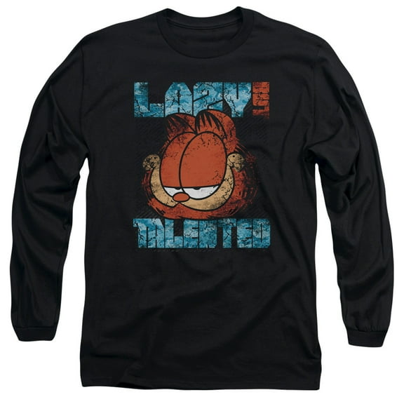 Garfield Lazy But Talented Distressed Long Sleeve Adult 18/1 T-Shirt Black