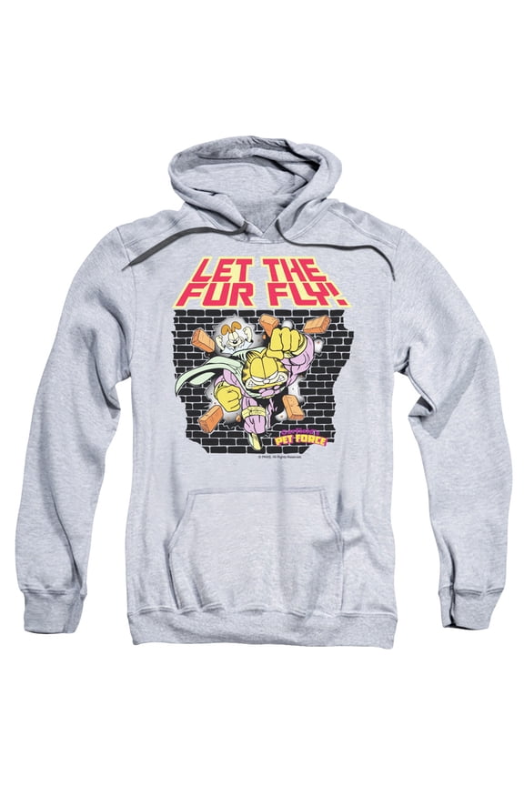Garfield Let The Fur Fly Adult Pullover Hoodie Sweatshirt Athletic Heather