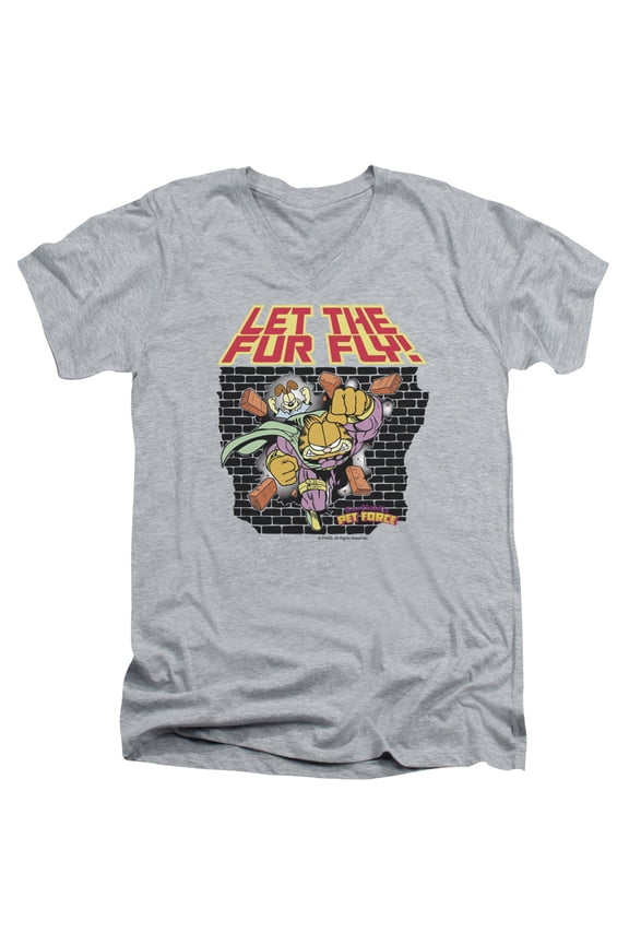 Garfield Let The Fur Fly S/S Adult V-Neck T-Shirt 30/1 T-Shirt Athletic Heather