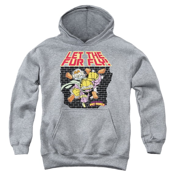 Garfield Let The Fur Fly Youth Pullover Hoodie Sweatshirt Athletic Heather