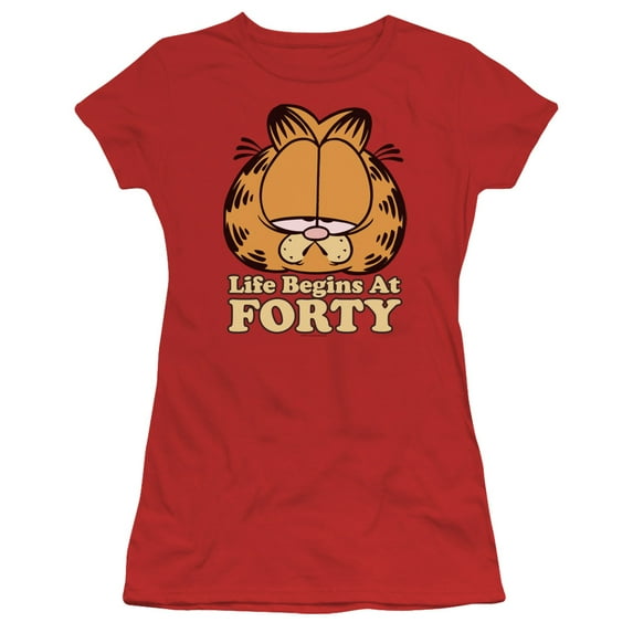 Garfield Life Begins At Forty S/S Junior Women's T-Shirt Sheer Red
