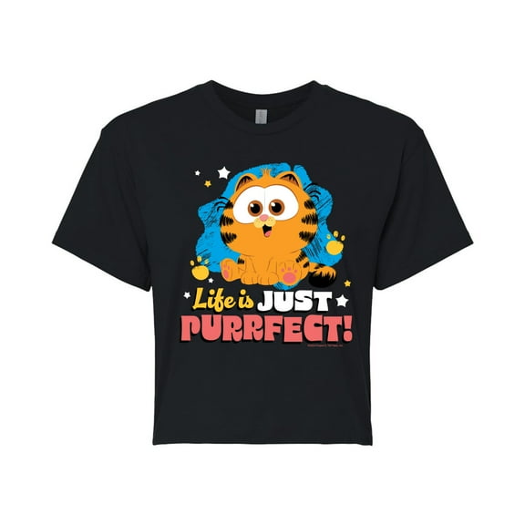 Garfield  - Life Is Just Purrfect - Juniors Cropped Cotton Blend T-Shirt