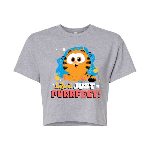 Garfield  - Life Is Just Purrfect - Juniors Cropped Cotton Blend T-Shirt