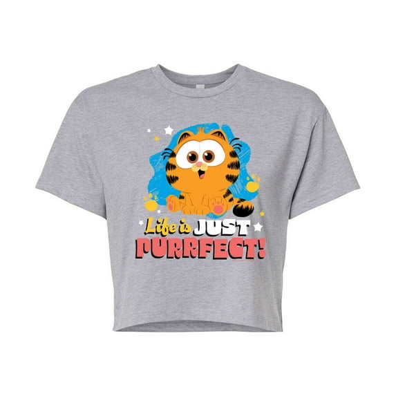 Garfield - Life Is Just Purrfect - Juniors Cropped Cotton Blend T-Shirt