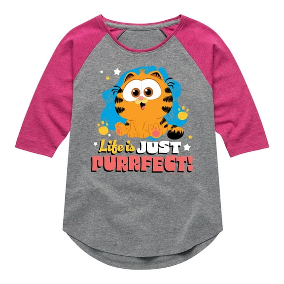 Garfield - Life Is Just Purrfect - Toddler & Youth Girls Raglan Graphic T-Shirt
