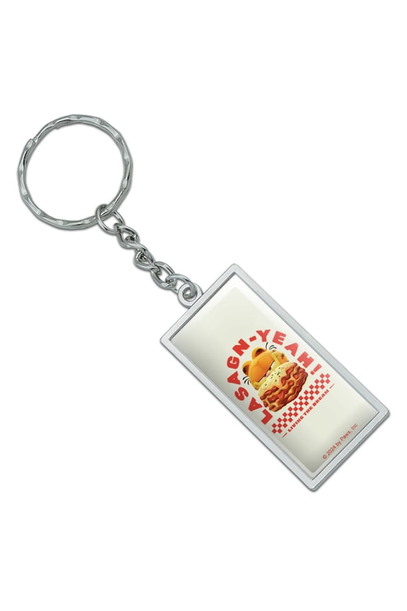 Garfield Living the Dream Rectangle Keychain in Chrome Plated Metal