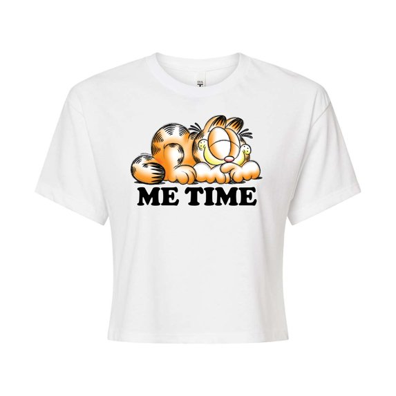 Garfield - Me Time Sketch - Juniors Cropped Cotton Blend T-Shirt