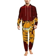 TKBIIUDS Garfield Men's Hooded Jumpsuit - Zip Up One Piece Pajamas Soft Cozy Winter Warm Plush Loungewear