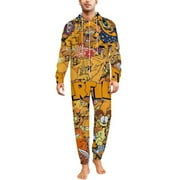 TKBIIUDS Garfield Men's Hooded Jumpsuit - Zip Up One Piece Pajamas Soft Cozy Winter Warm Plush Loungewear