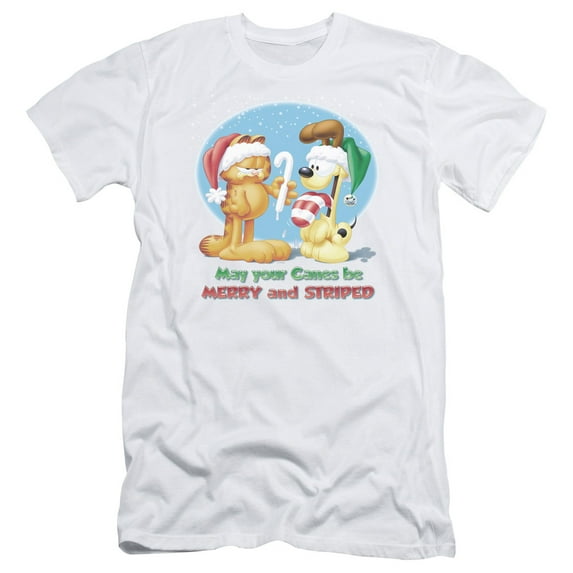 Garfield Merry And Striped S/S Adult 30/1 T-Shirt White