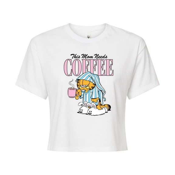 Garfield - Mom Needs Coffee - Juniors Cropped Graphic T-Shirt