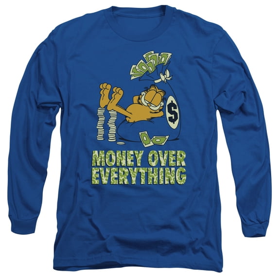 Garfield Money Is Everything Long Sleeve Adult 18/1 T-Shirt Royal Blue