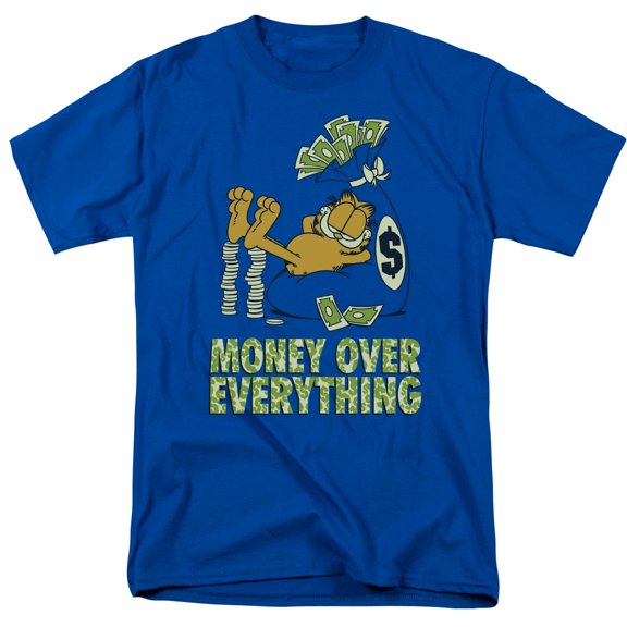 Garfield Money Is Everything S/S Adult 18/1 T-Shirt Royal Blue