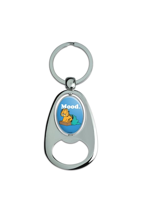 Garfield Mood Keychain Chrome Metal Spinning Oval Bottle Opener