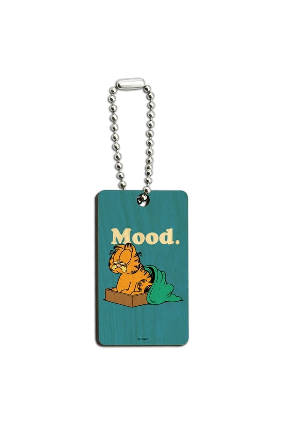 Garfield Mood Wood Wooden Rectangle Keychain Key Ring