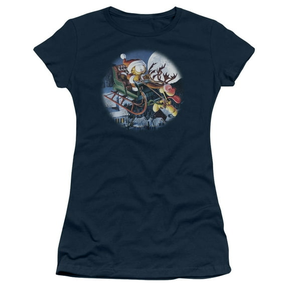 Garfield Moonlight Ride S/S Junior Women's T-Shirt Sheer Navy
