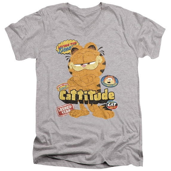 Garfield Movie Cattitude Unisex Adult V-Neck T Shirt (X-Large) Athletic Heather