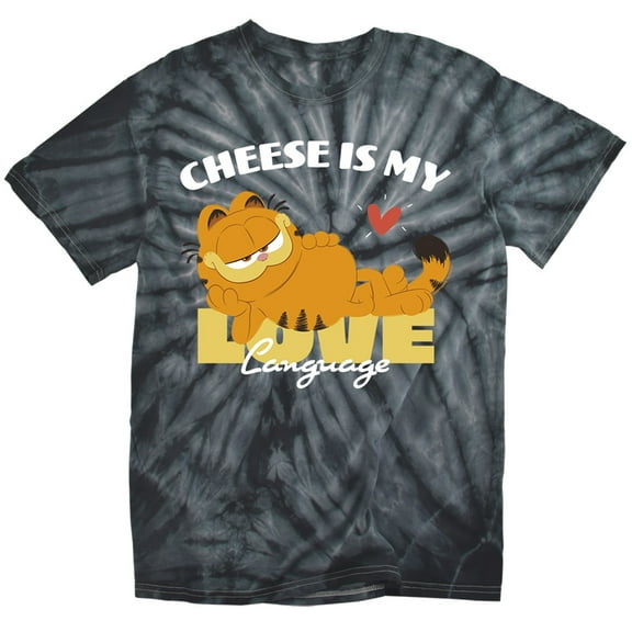 Garfield Movie Cheese is My Love Language Tie Dye Adult Unisex T Shirt (2X-Large) Black