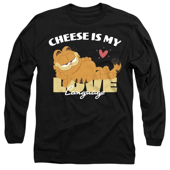 Garfield Movie Cheese is My Love Language Unisex Adult Long-Sleeve T Shirt, Black, Medium