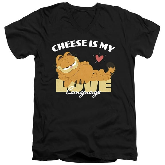 Garfield Movie Cheese is My Love Language Unisex Adult V-Neck T Shirt (2X-Large) Black