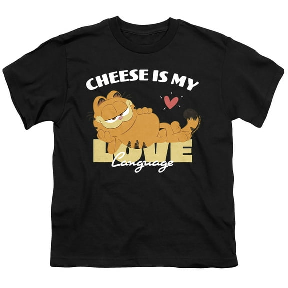 Garfield Movie Cheese is My Love Language Unisex Youth T Shirt, Black, Medium