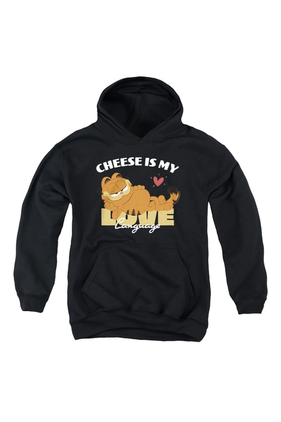Movie Cheese is My Love Language Youth Kids Boy/Girls Pull-Over Hoodie, Black, Large